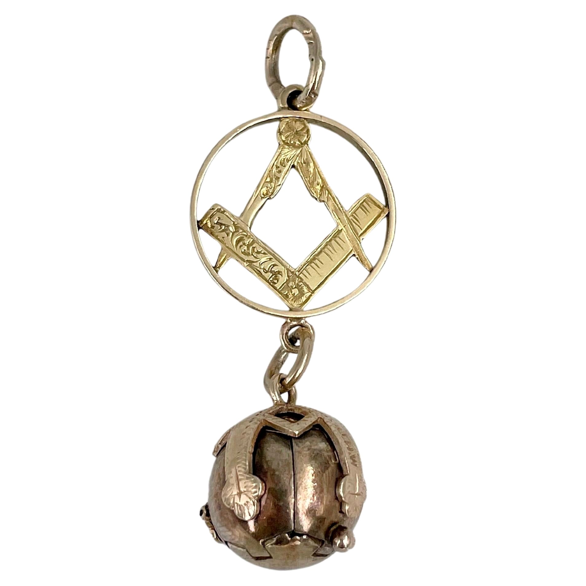 Masonic JHW 9 Karat 15 Karat Gold Square And Compasses Cross Ball Orb Pendant