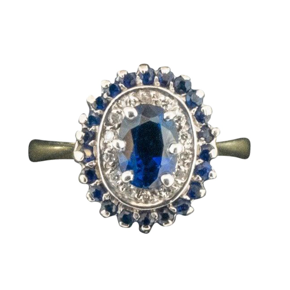 Condition: Pre-owned with mild/light scratches
Material: 18ct Yellow Gold 
Hallmarked: Yes, Birmingham
Main Stone Identity: Sapphire
Main Stone Colour: Blue
Main Stone Total Carat Weight: Approx. 1.15ct
Secondary Stone Identity: Diamond
Secondary