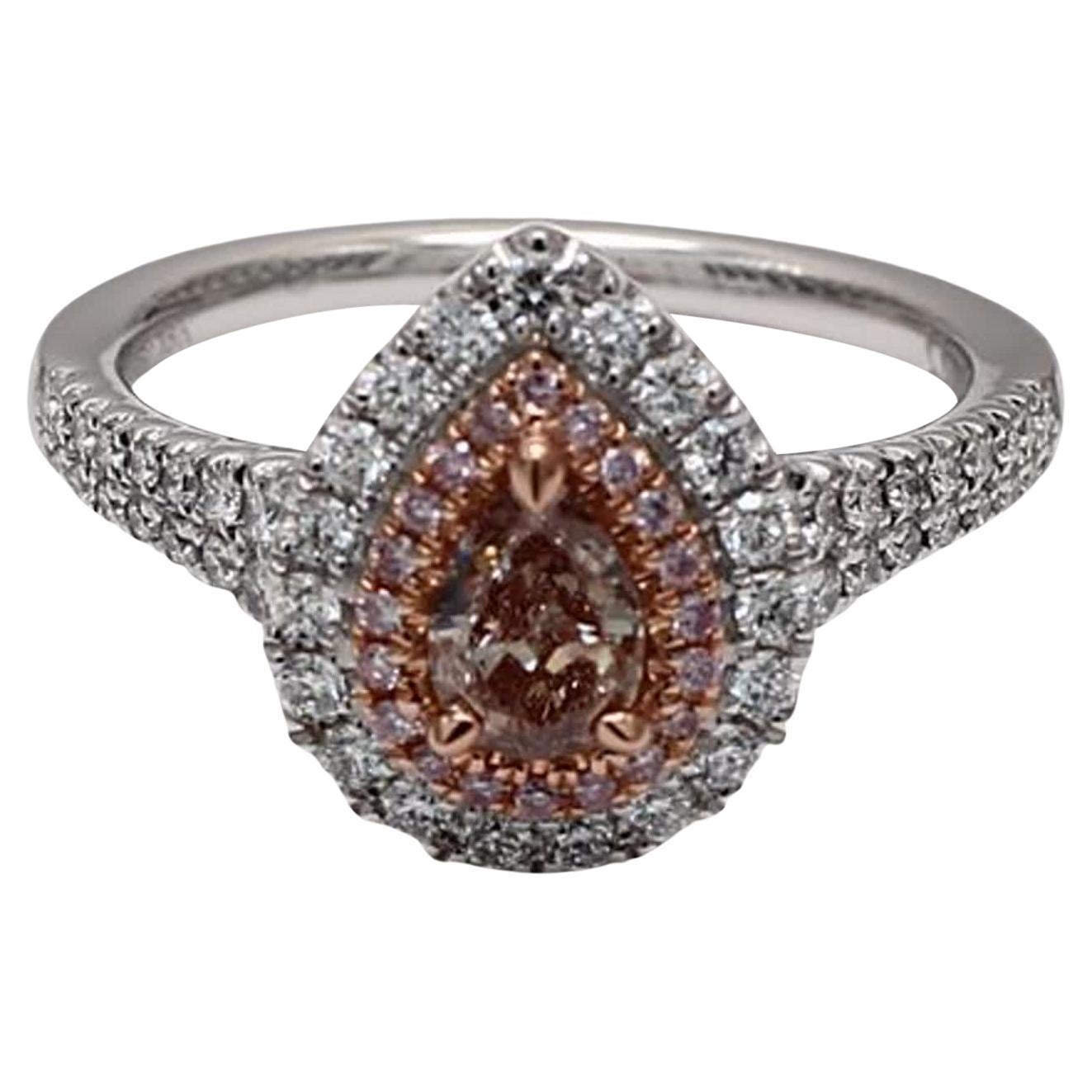 GIA Certified Natural Brown Pear and Pink Diamond .98 Carat TW Platinum Ring For Sale