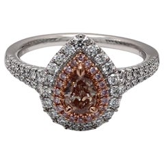 GIA Certified Natural Brown Pear and Pink Diamond .98 Carat TW Platinum Ring