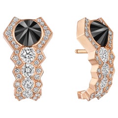 VL Cepher Inverted Black Diamond and White Diamonds 18k Rose Gold Truss Earrings