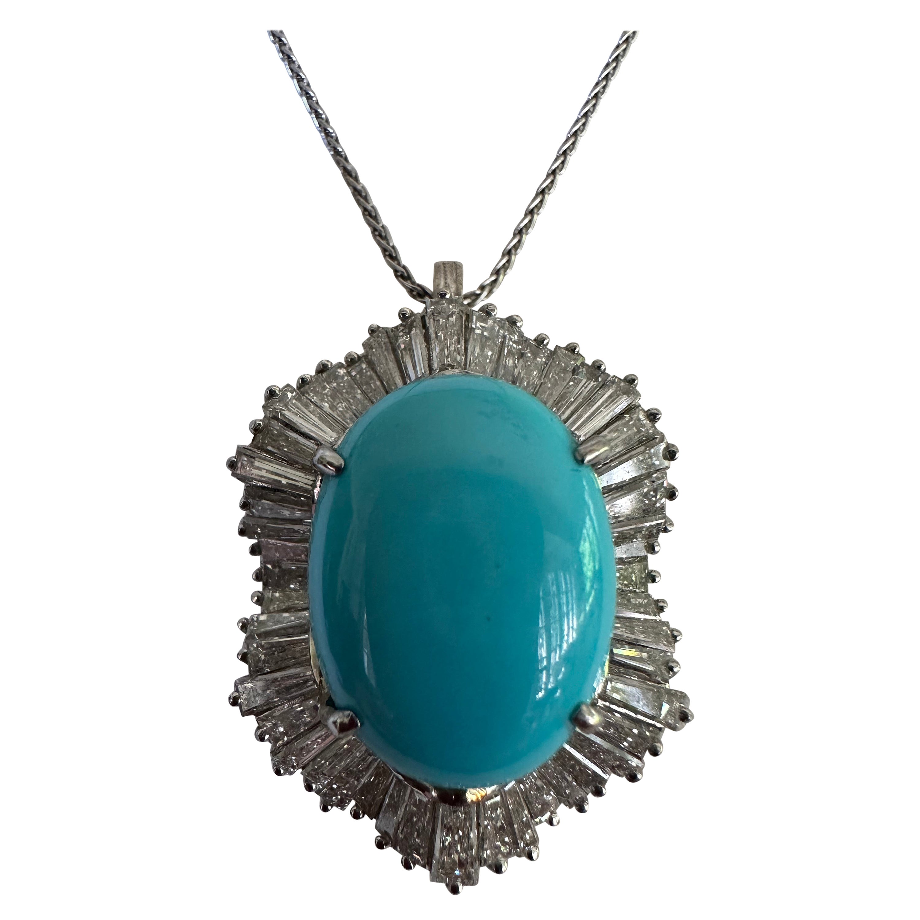 Estate Turquoise and Diamond Ballerina Pendant Necklace