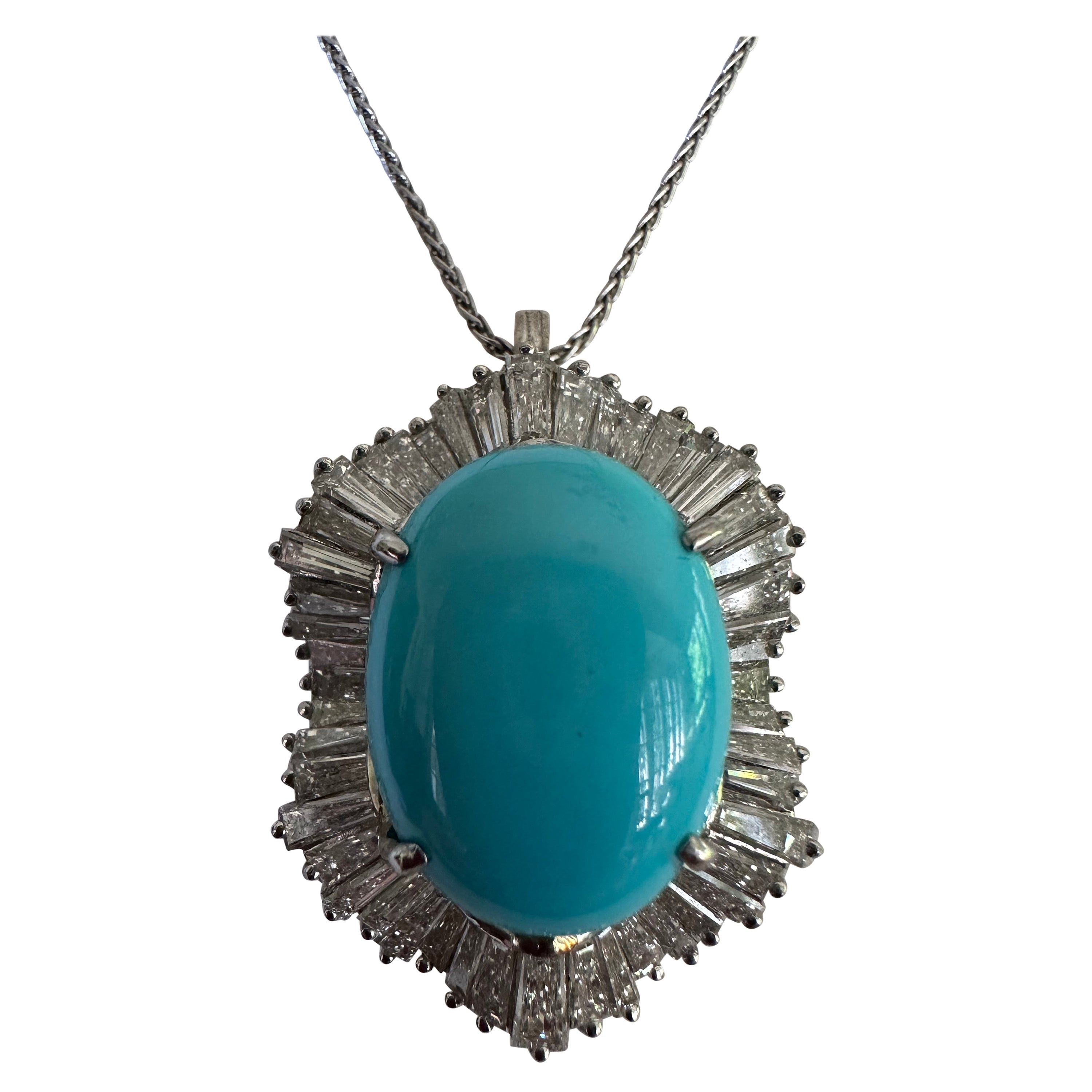 Estate Turquoise and Diamond Ballerina Pendant Necklace 