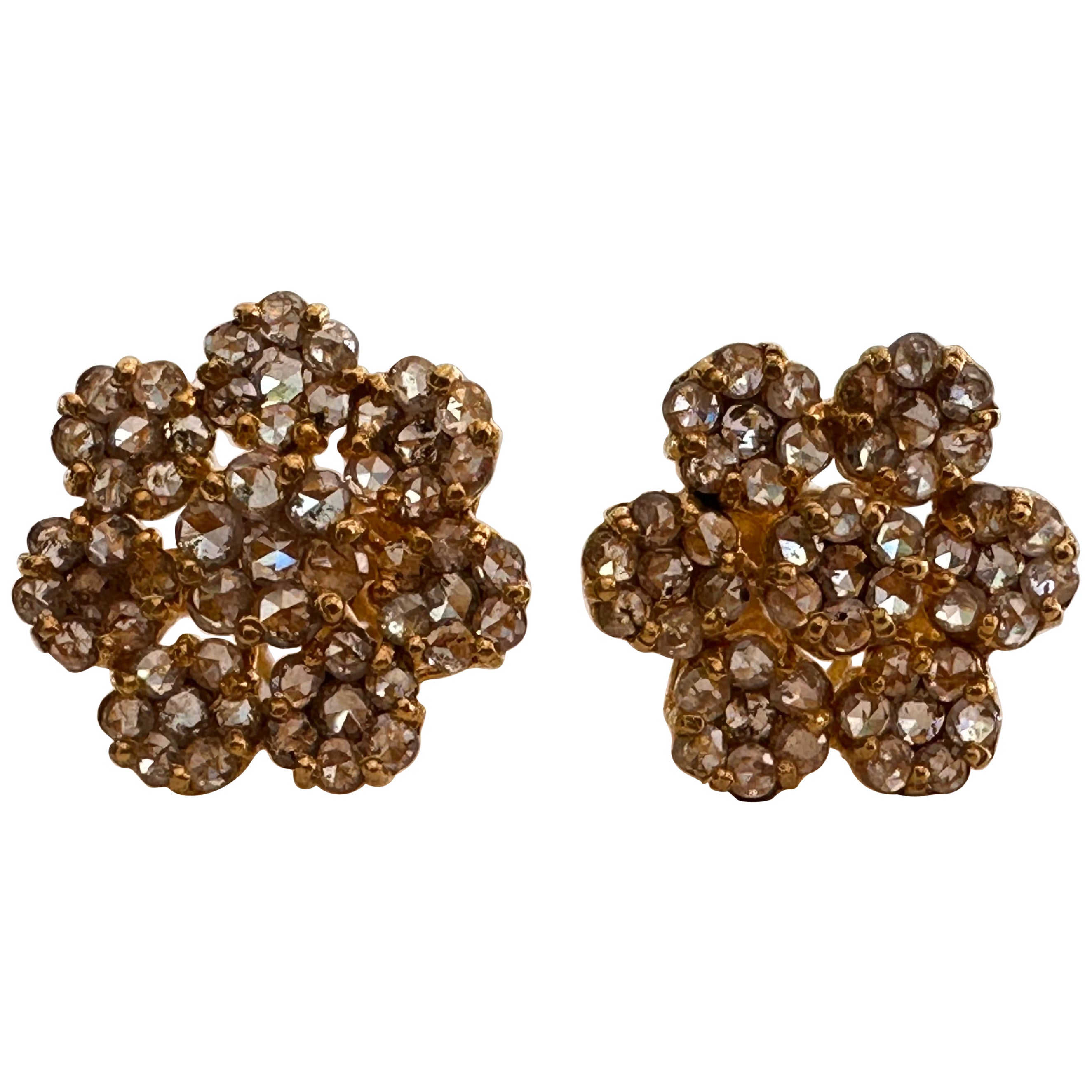 Victorian Diamond Flower Cluster Earrings  For Sale