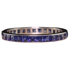 Antique Art Deco 18k White Gold French Cut Sapphire Eternity Band