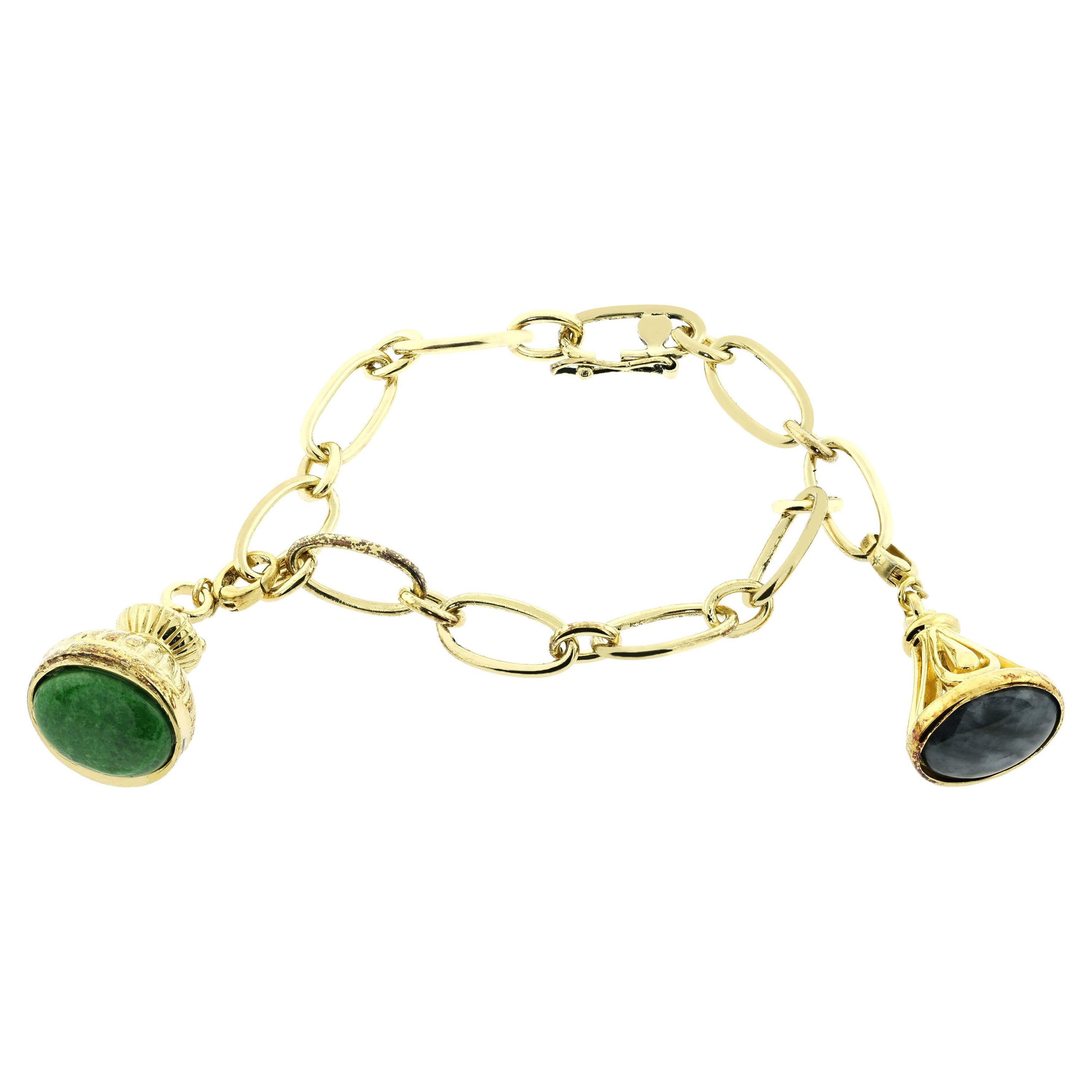 Bochic Vintage Jade Charm Link Bracelet For Sale