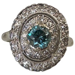 Estate Natural Blue Zircon and Diamond Double Halo Cocktail Ring 