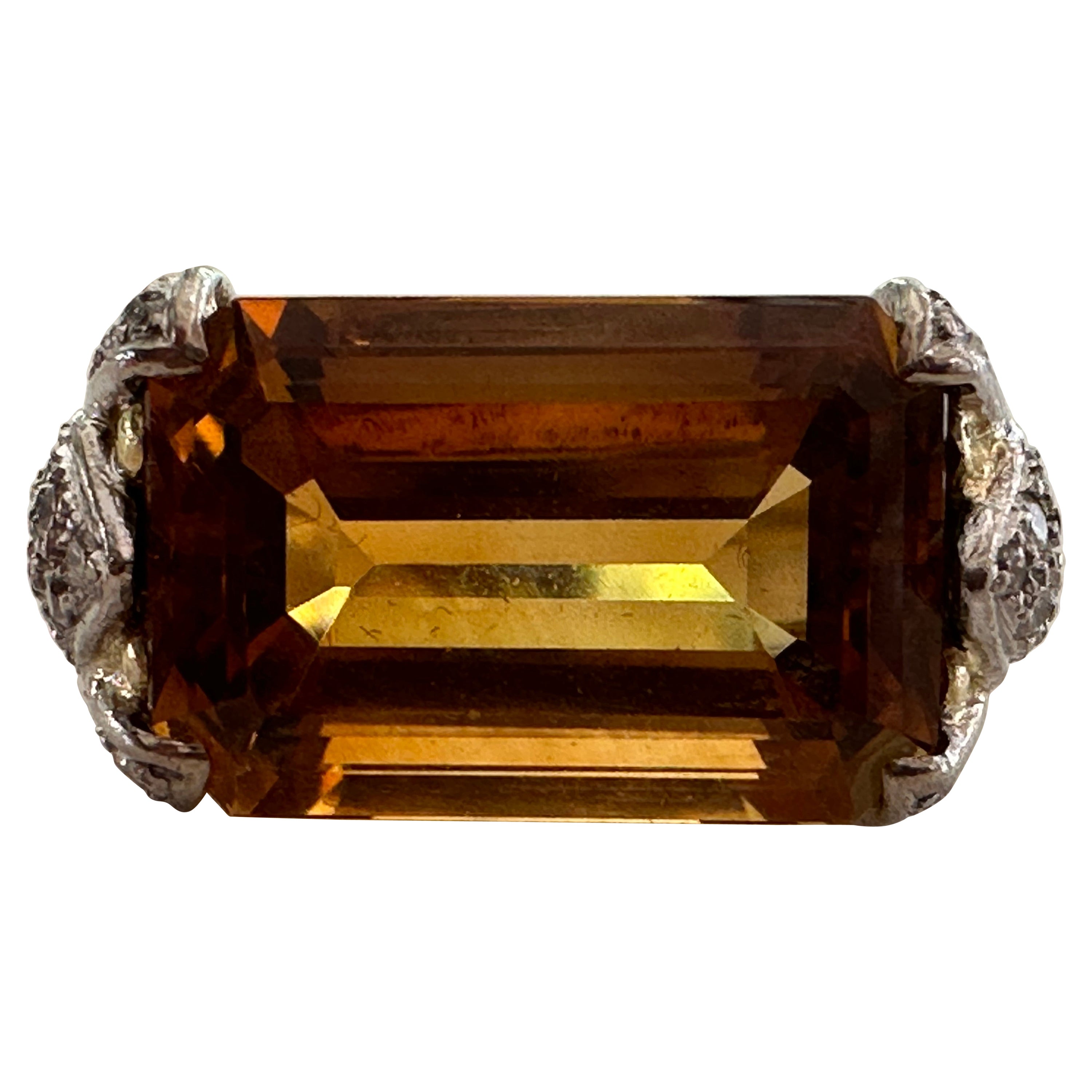 Natural Orange Citrine and Diamond Cocktail Ring For Sale