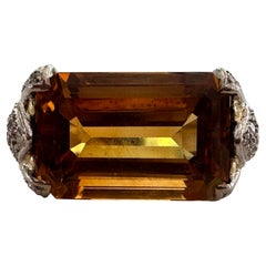 Natural Orange Citrine and Diamond Cocktail Ring