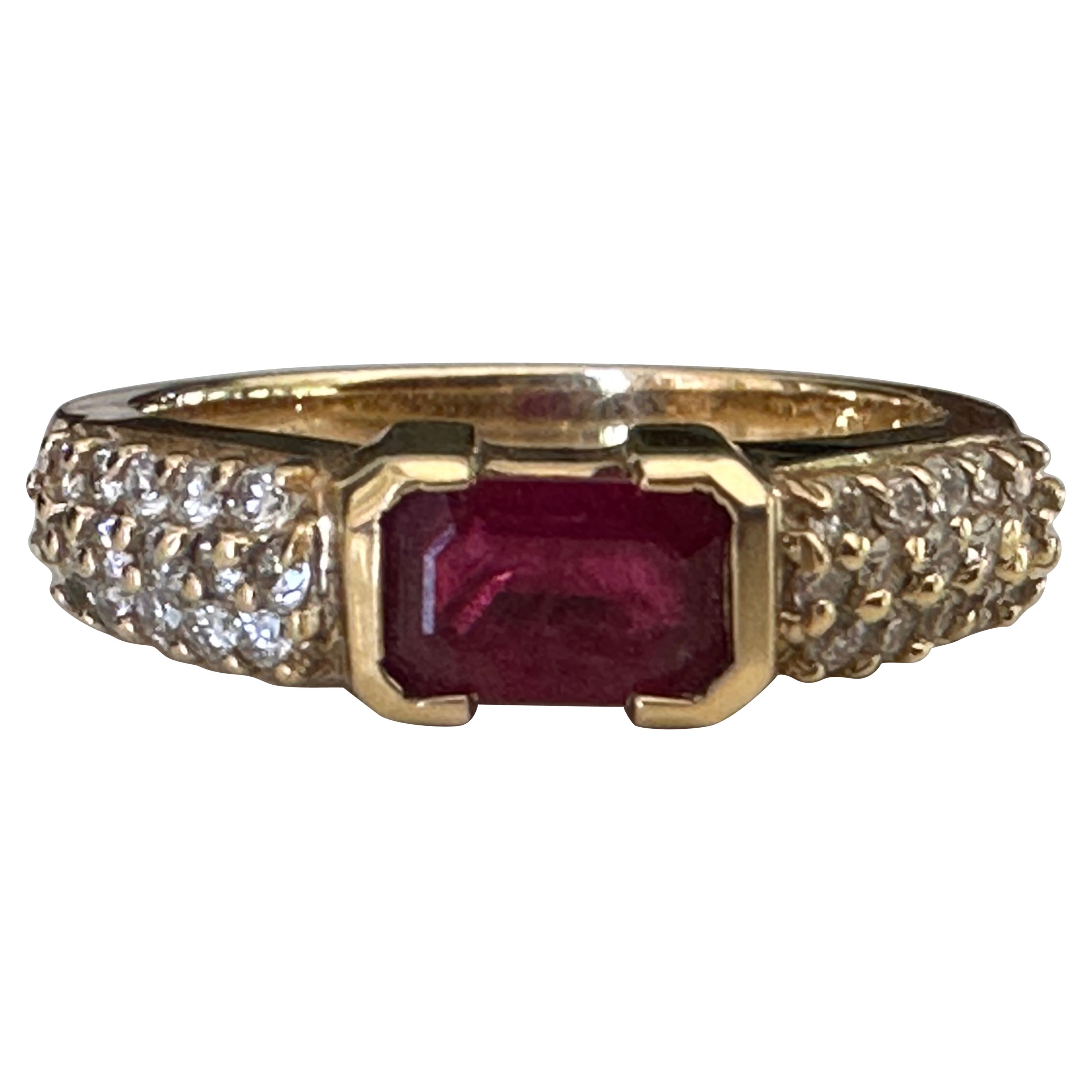 Natural Ruby and Pave Diamond East-West Ring For Sale