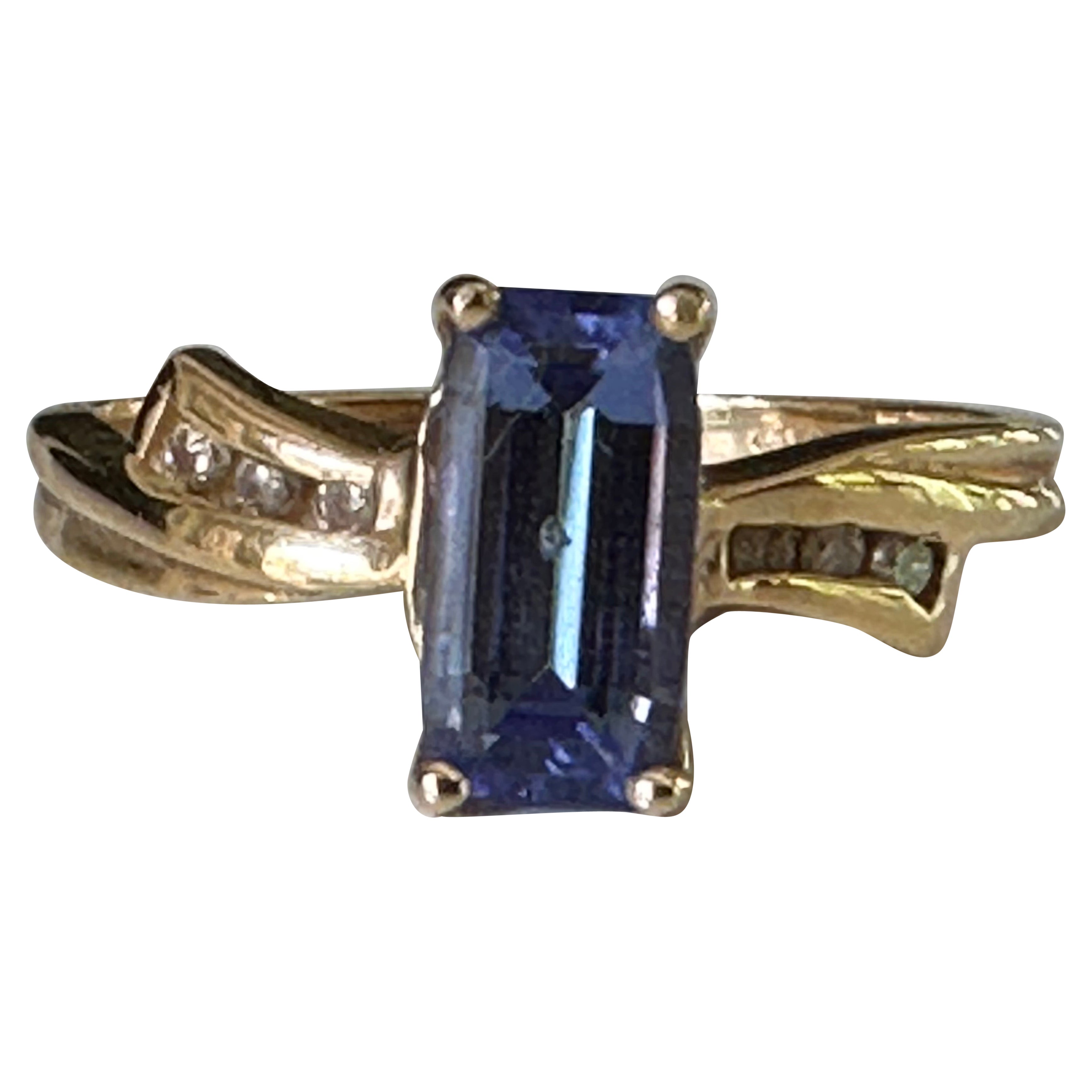 Natural Blue Tanzanite and Diamond Bow Ring  For Sale