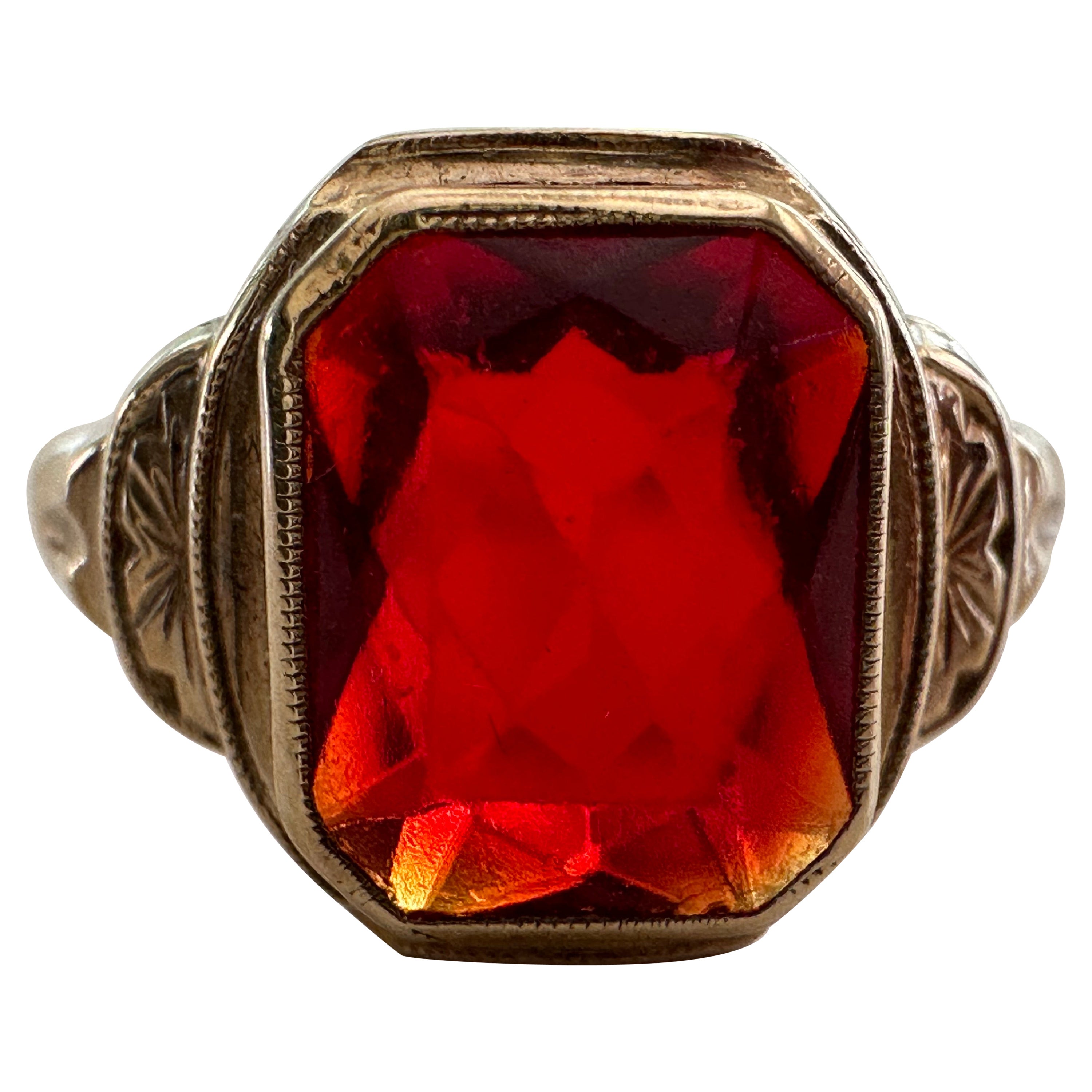 Midcentury Synthetic Ruby Ring For Sale