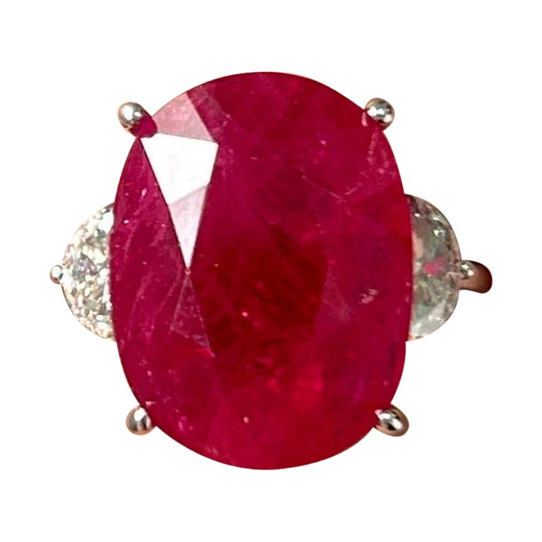 12.68 Carat Burma Ruby Three Stone Engagement Ring For Sale