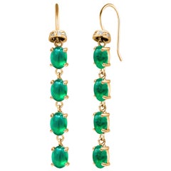 Eight Cabochon Emerald Diamond 7 Carat Yellow Gold 1.5 Inch Hoop Earrings