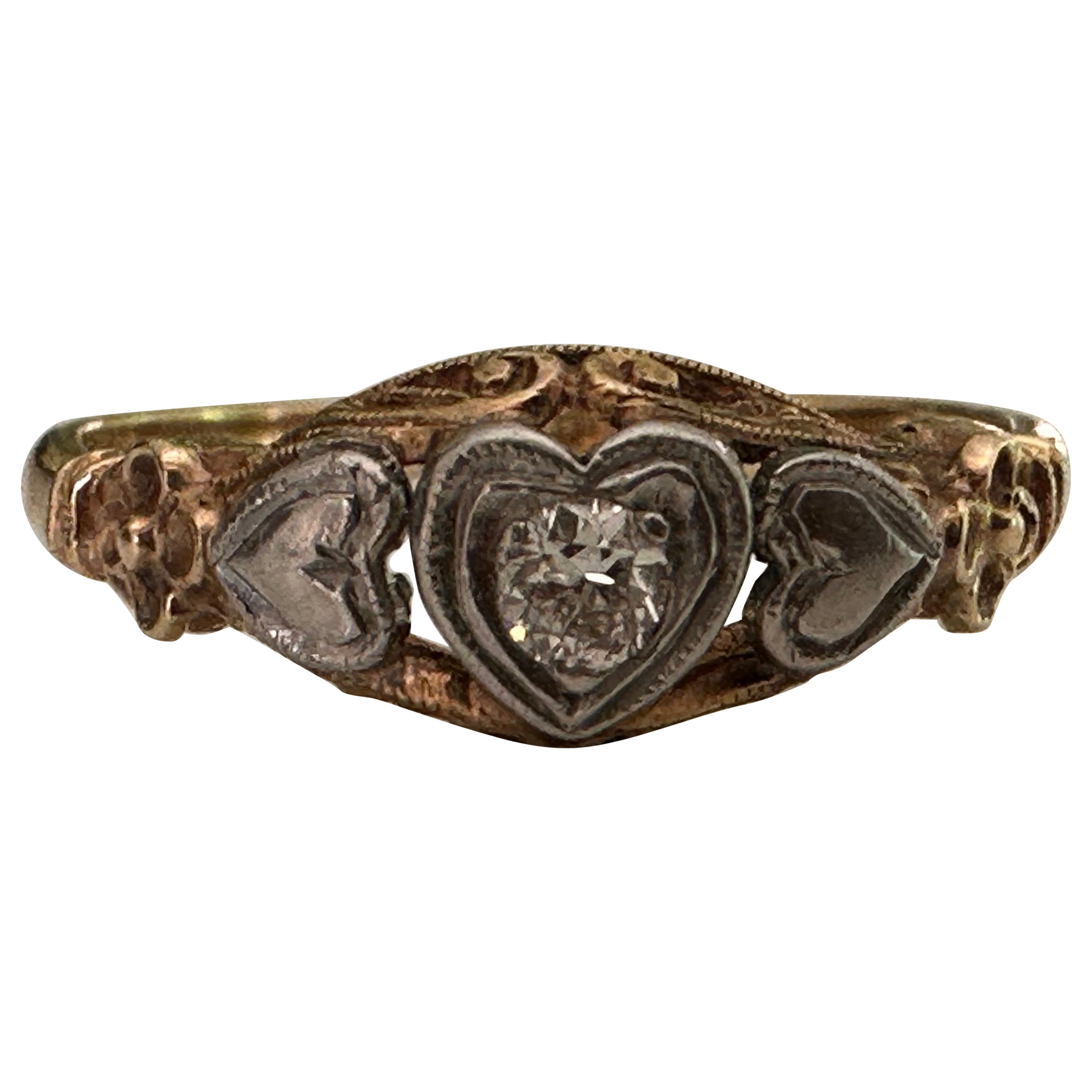 Antique Victorian Diamond and Filigree Heart Ring For Sale