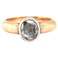 Antique Austrian 1.00 Carat Rose Cut Diamond Foiled Back 14 Karat Gold Ring