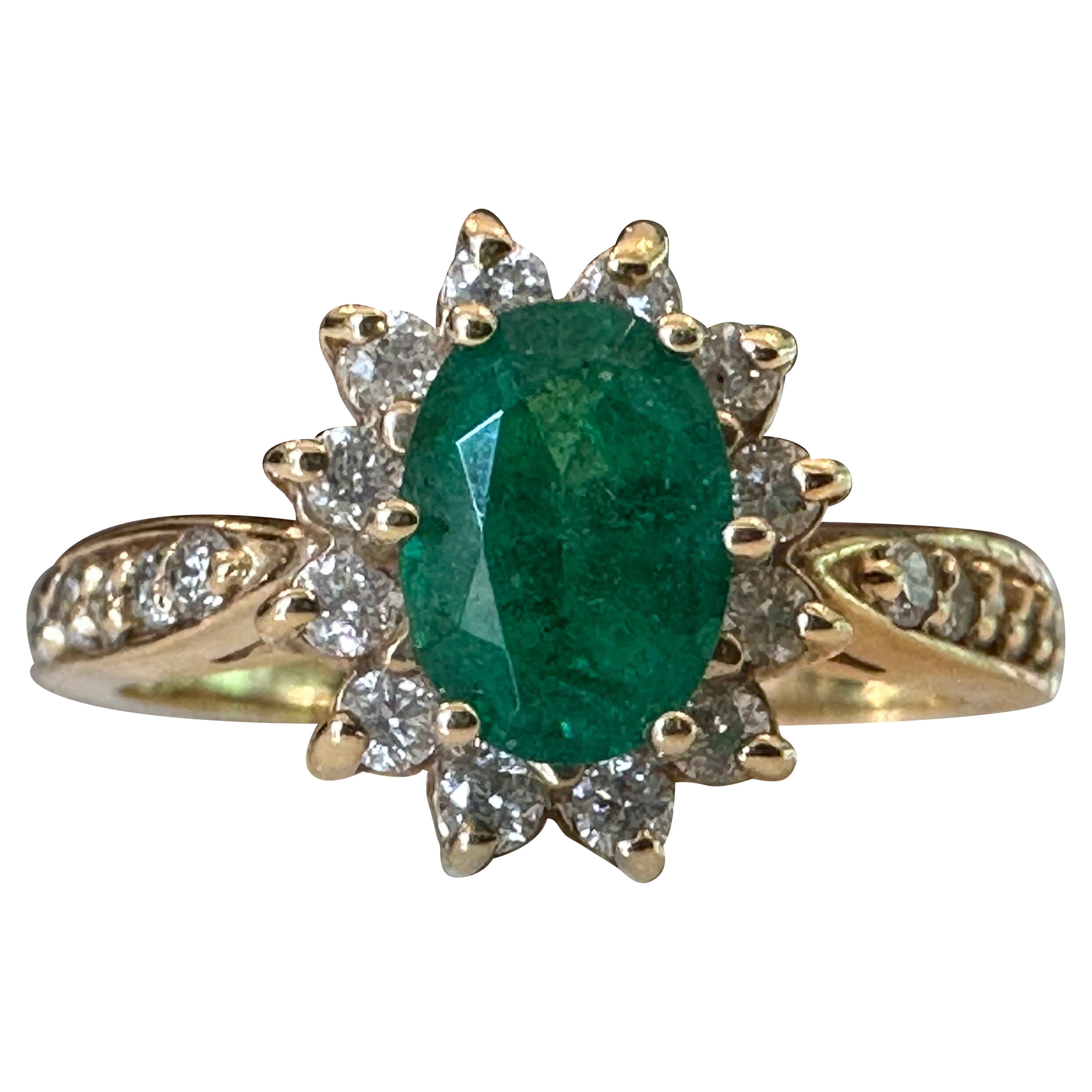 Natural Green Emerald and Diamond Ring For Sale