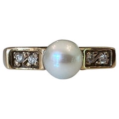 Vintage Estate White Pearl and Diamond Ring