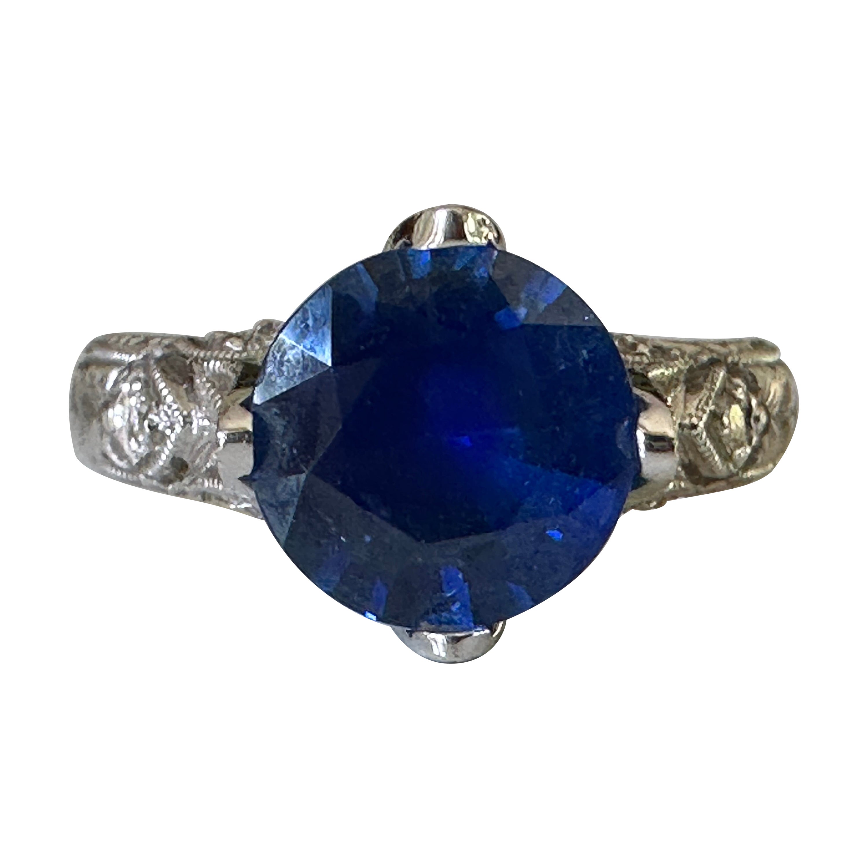 Estate Natural Blue Sapphire and Diamond Ring For Sale