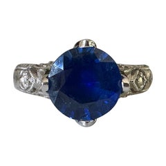 Ring mit natürlichem blauem Saphir und Diamant im Nachlass 