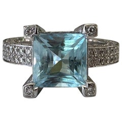 Estate Blue Topaz and Diamond Cocktail Ring