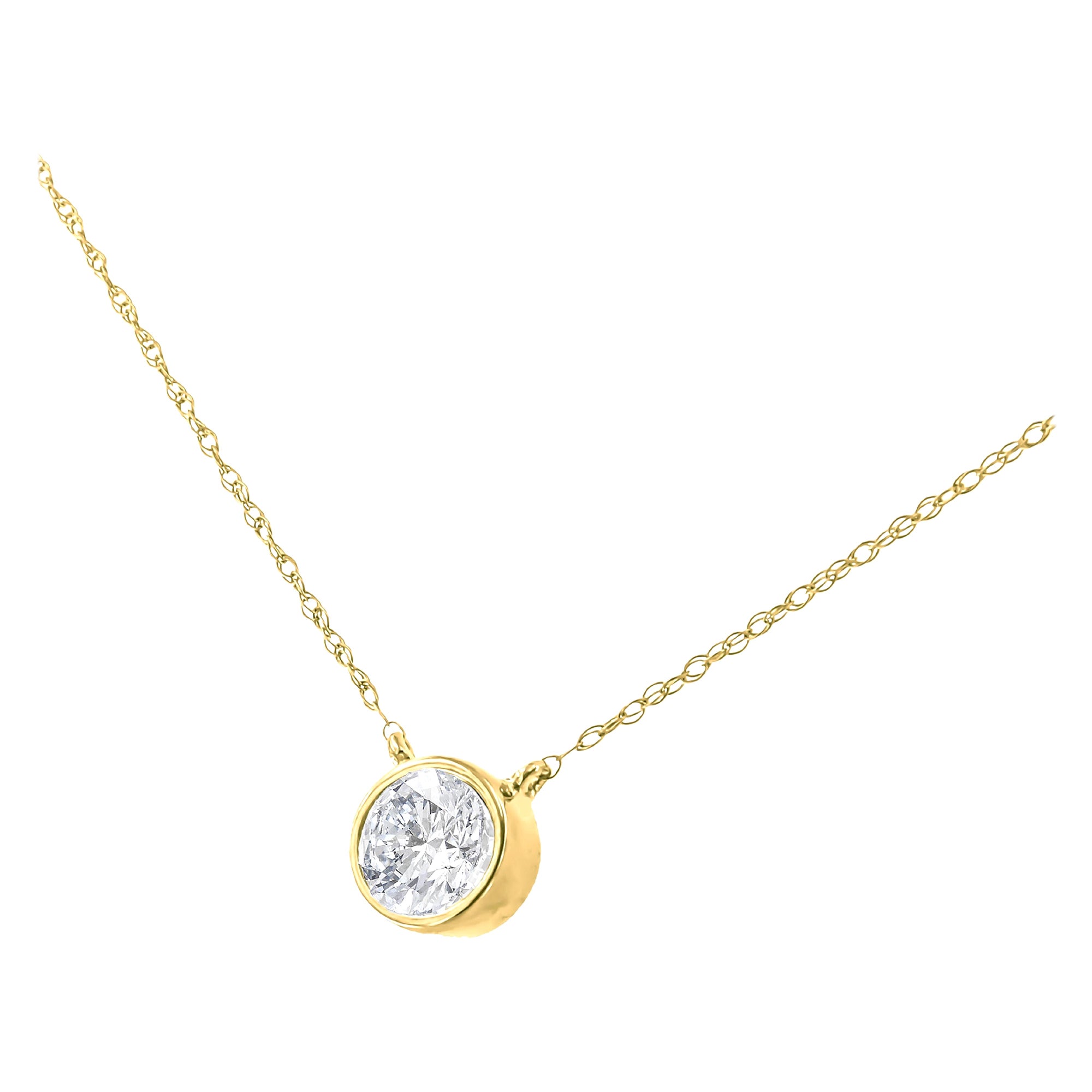 Collier pendentif solitaire en or jaune 10 carats avec diamants ronds de 1/3 carat certifiés AGS