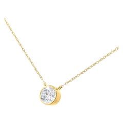 Collier pendentif solitaire en or jaune 10 carats avec diamants ronds de 1/3 carat certifiés AGS