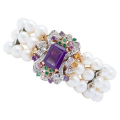 Pearls, Amethysts, Diamonds, Topazs, Tourmaline, Green Stones Bracelet. 