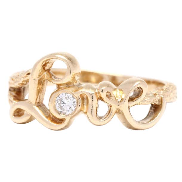 0.10ctw Diamond Love Ring, 14K Yellow Gold, Ring, Cursive Love Ring For ...
