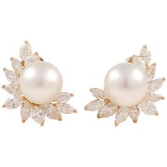 Pearl Diamond Gold Earrings 