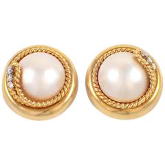 Tiffany & Co. Mother of Pearl Diamond Gold Clip Earrings 