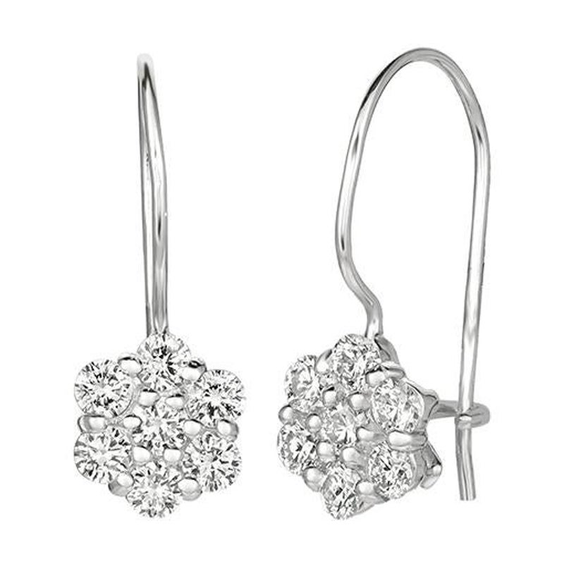 Boucles d'oreilles à fleurs en or blanc 14 carats avec diamants naturels de 0,75 carat G SI