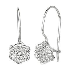 0.75 Carat Natural Diamond Flower Earrings G SI 14k White Gold