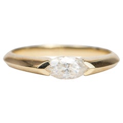 Half Carat Marquise Moissanite Half Bezel Set Band 14k Gold Engagement Ring