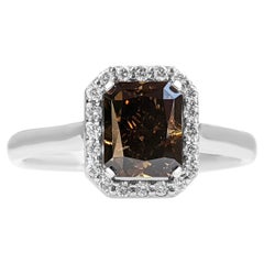 $1 NO RESERVE! - 1.73 Cttw Fancy Diamond Halo, 14 Karat White Gold Ring