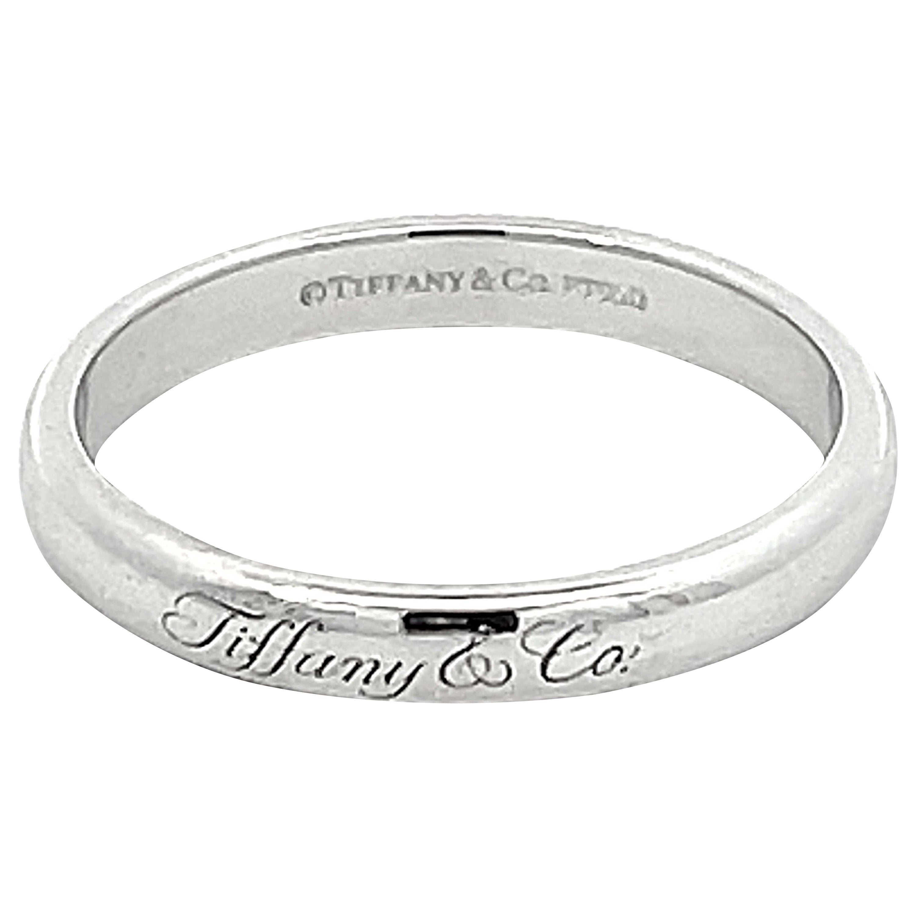 Weinlese Tiffany & Co. Ehering aus Platin mit 3 mm breitem Verlobungsring