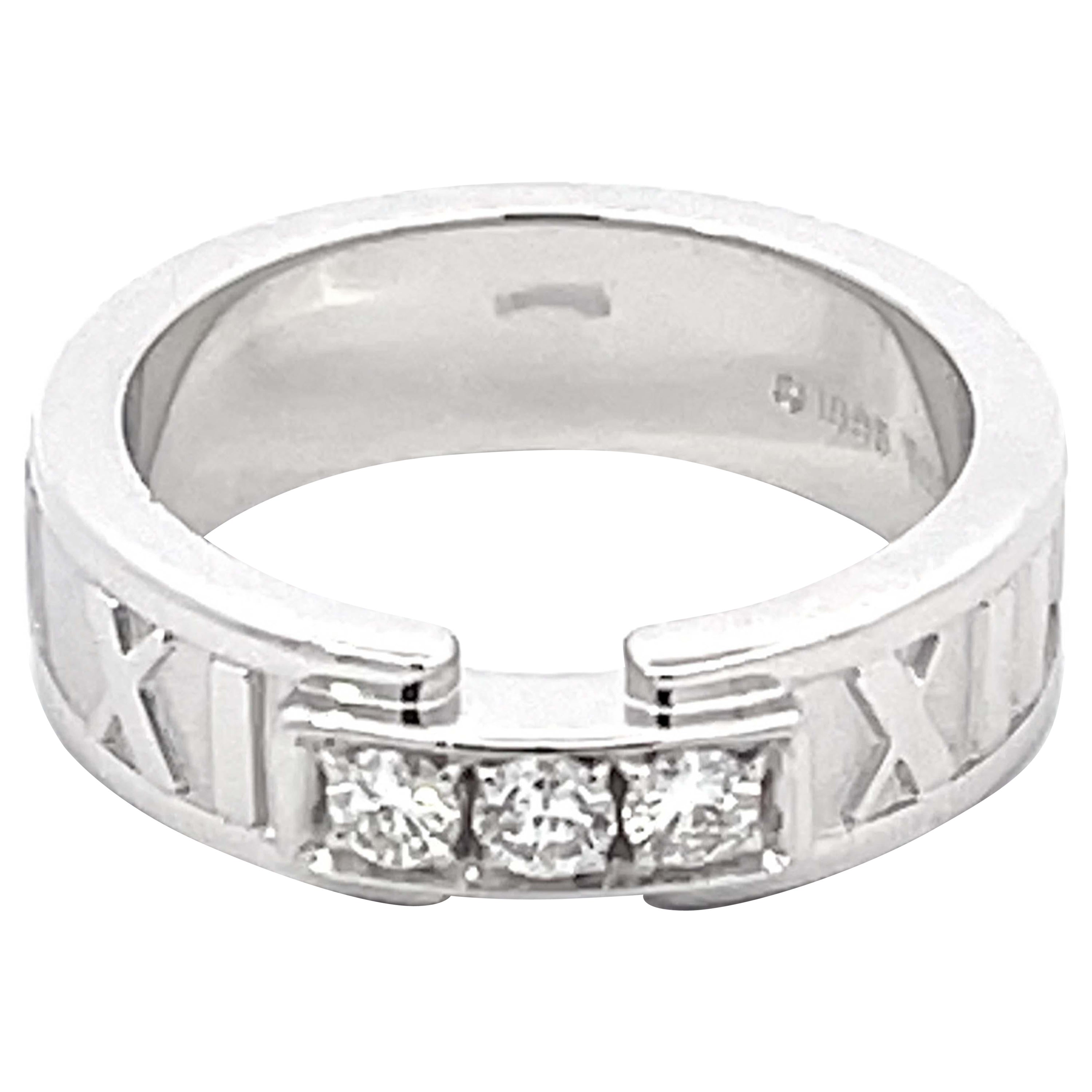 Tiffany & Co. Atlas X Diamond Wedding Band Ring in 18k White Gold For Sale