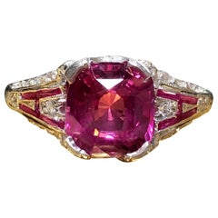 Antique Art Deco Cushion Cut Pink Sapphire Diamond Ring No Heat AGL 2.53ct