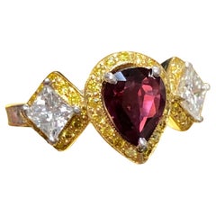 Estate Platinum 18k Pear Ruby Princess Fancy Yellow Diamond 3 Stone Ring 3.60ctw