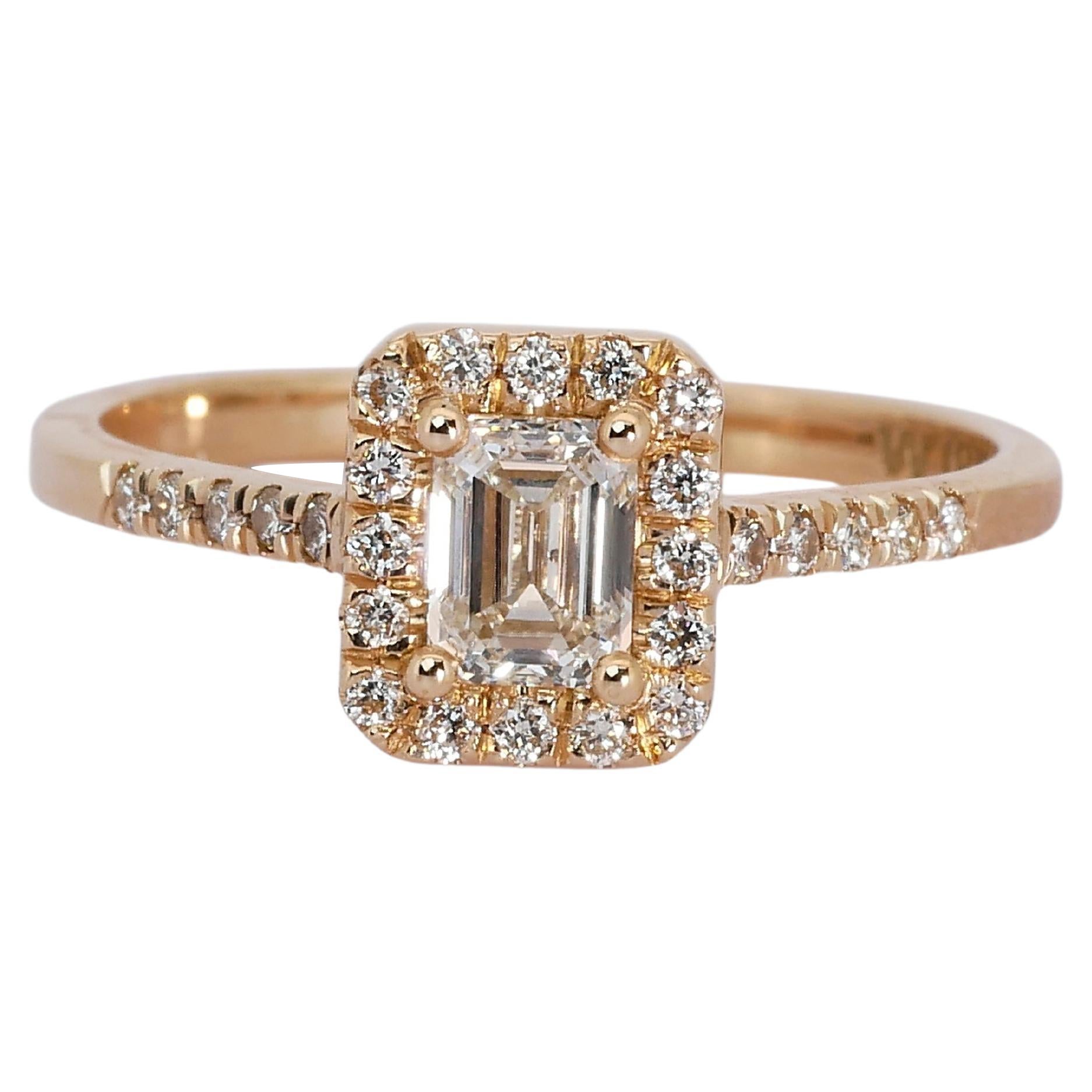 Ravissante bague en or rose 18 carats avec halo de diamants naturels de 0,84 carat certifiés IGI