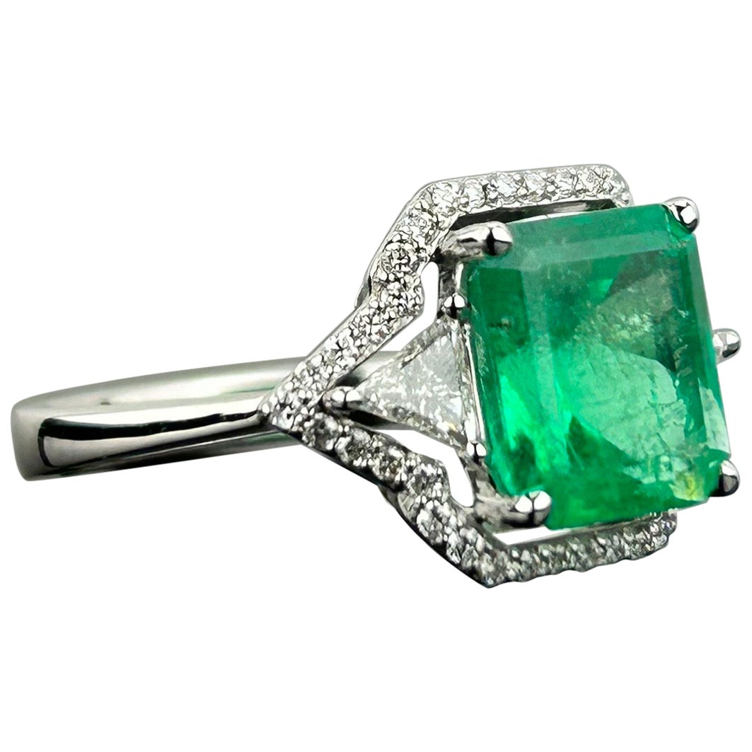 2.67 Carat Colombian Emerald and Diamond Three-Stone Engagement Ring