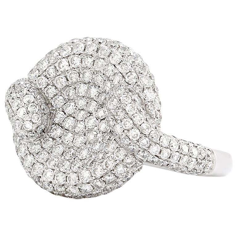 Modern Pavé Diamond Gold Concave Disc Ring  For Sale