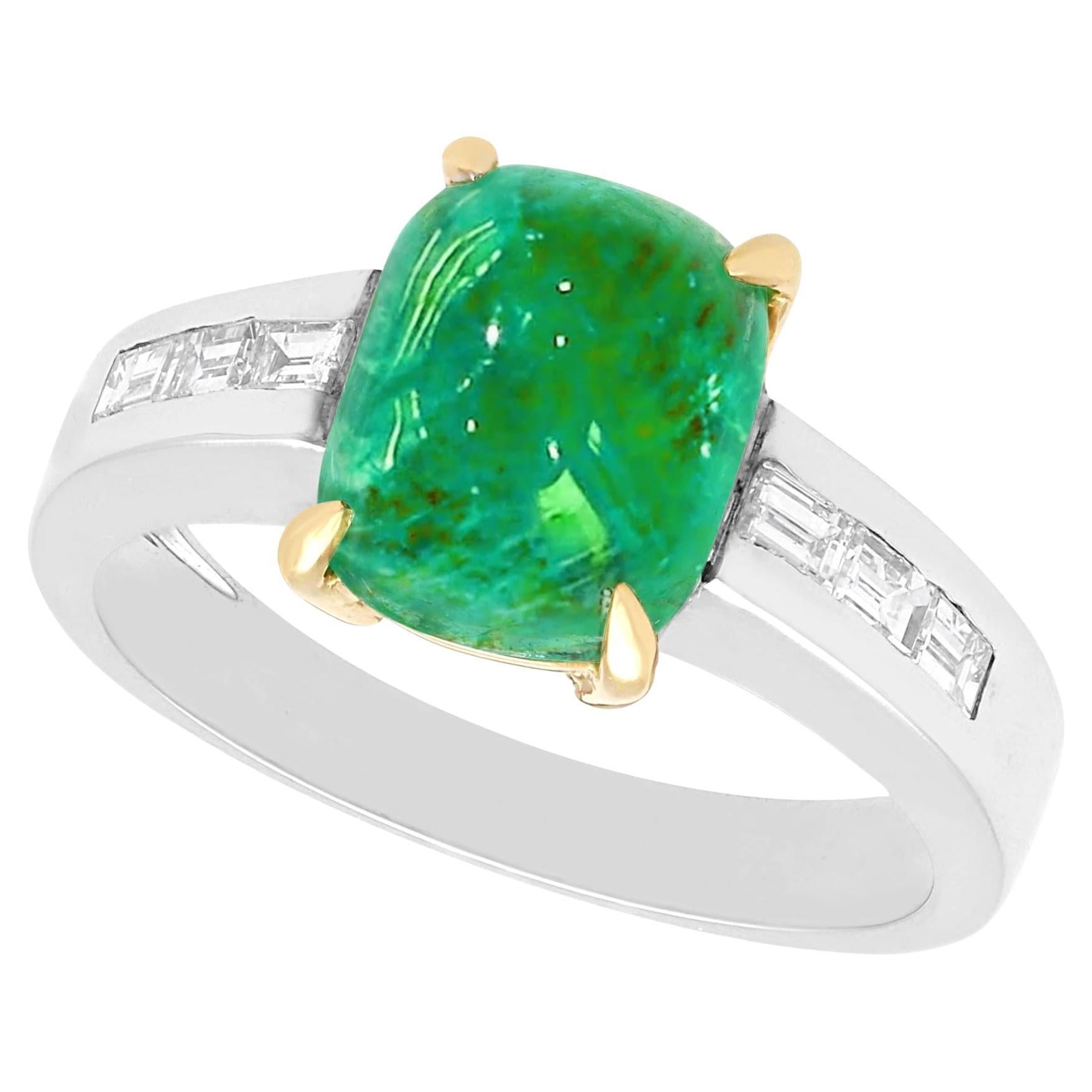 Vintage 3.10 Carat Emerald and Diamond 18k White Gold Ring