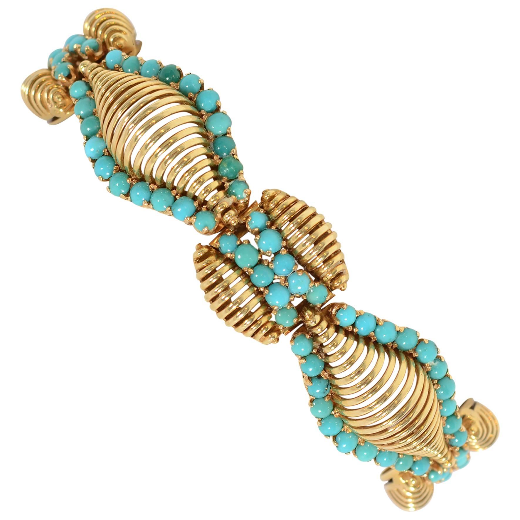 Modernist Turquoise Gold Bracelet