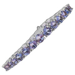 $1 No Reserve! - 21.39ct Natural Tanzanite Tennis , 14k White Gold Bracelet