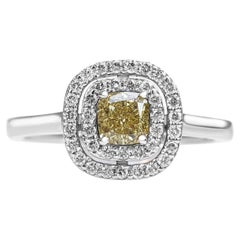 $1 NO RESERVE!  0.92 Cttw Fancy Diamond Halo, 14 Karat White Gold Ring
