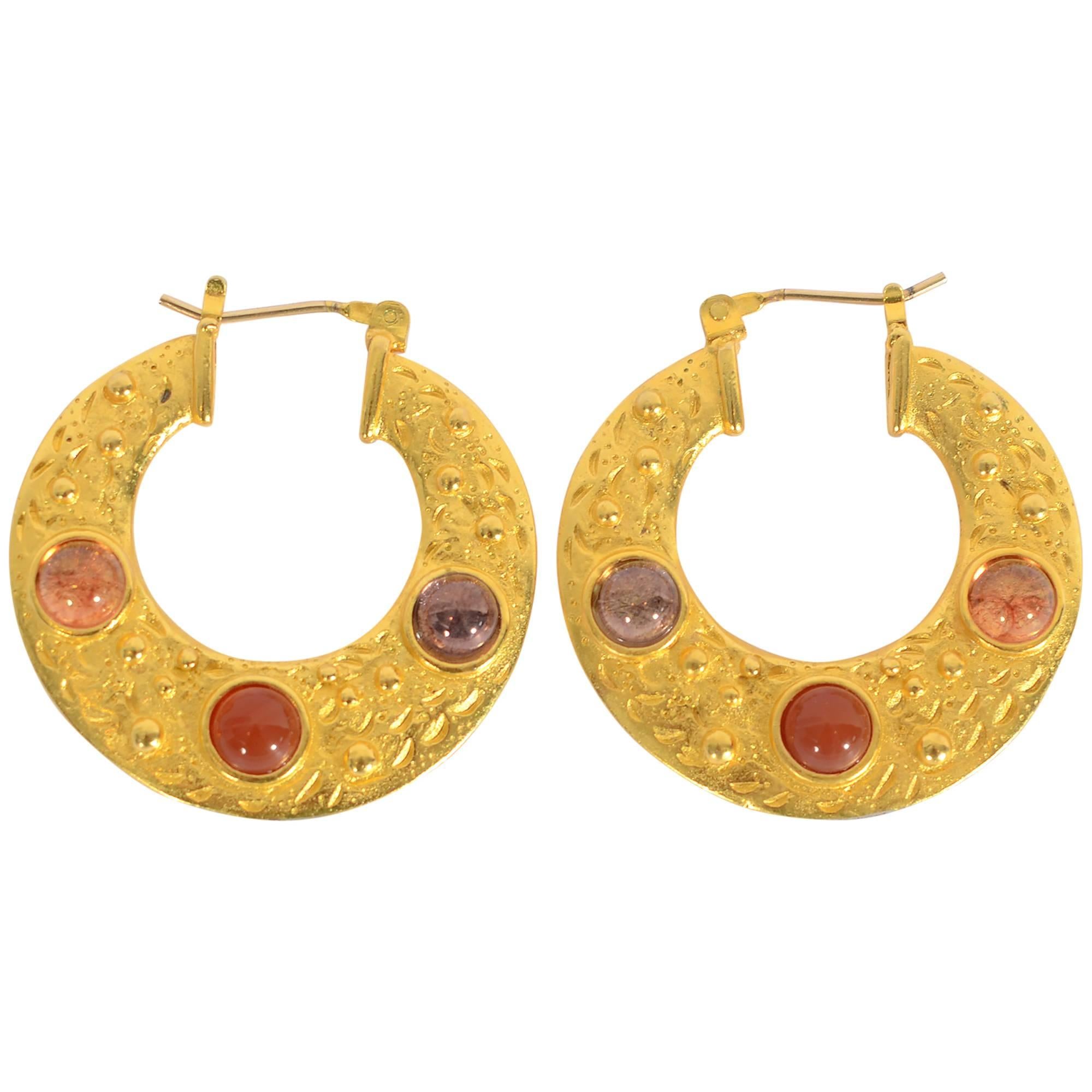 Gemstone Gold Hoop Earrings