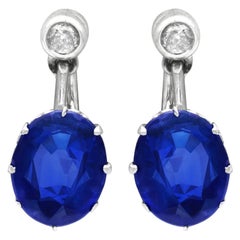 Antique 5.50 Carat Sapphire and Diamond 9k White Gold Drop Earrings