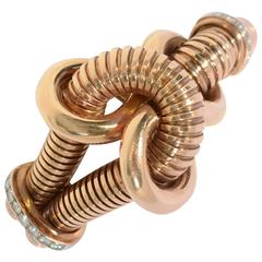 Retro Sculptural Tubogas Bracelet with Diamonds 4
