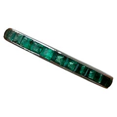 Antique Platinum Engraved Emerald Full Eternity Band Ring 